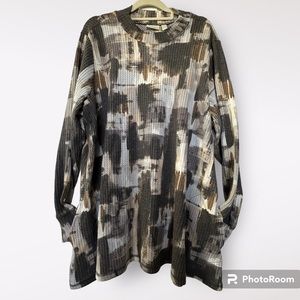 Logo Lounge by Lori Goldstein Abstract Print Cloud Waffle Mock Neck Top Size 2X